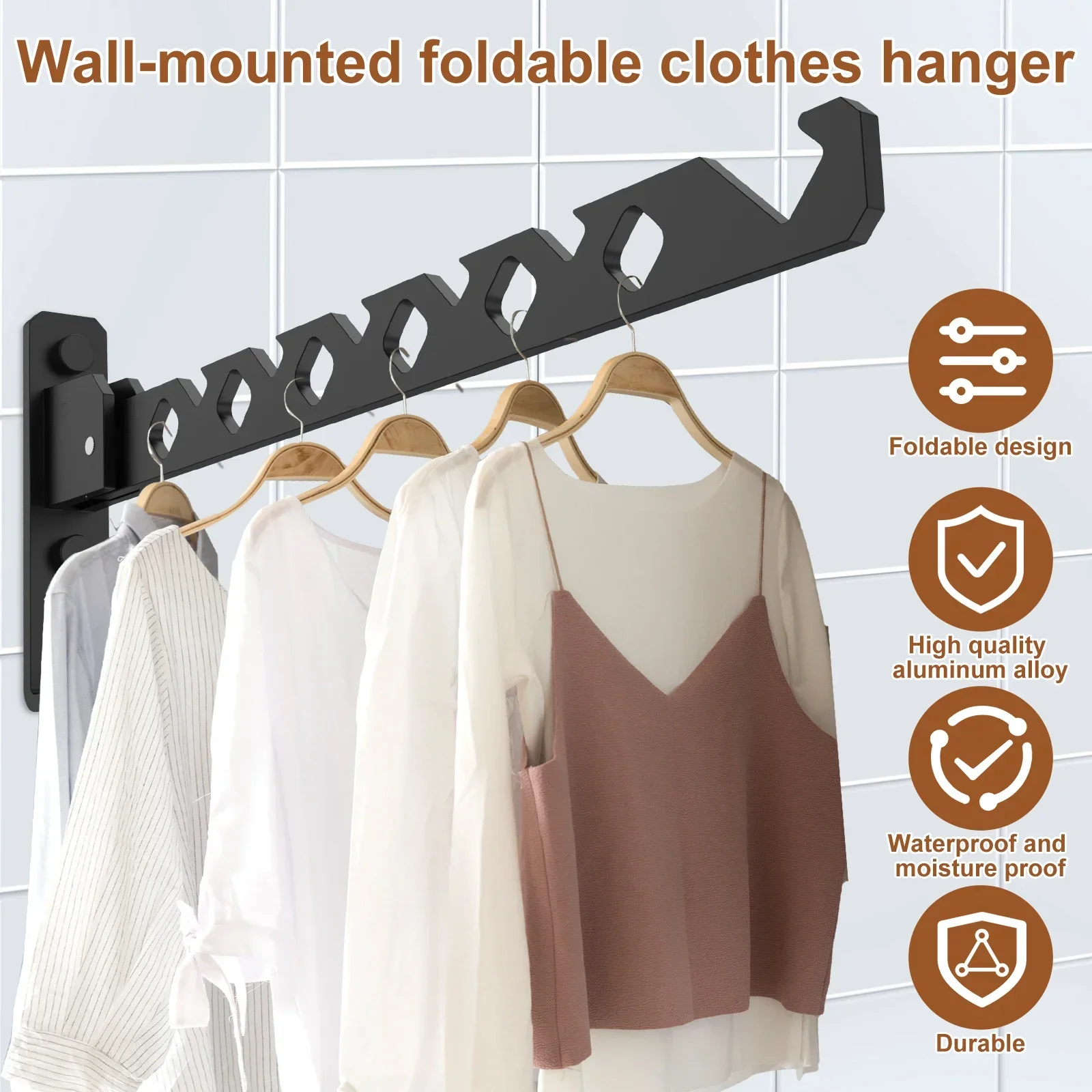 2Pcs Clothes Drying Rack Wall Mounted 180°Foldable Multi-Purpose Clothes Rack Hook Aluminum Alloy Closet Organizer Shelf NEW