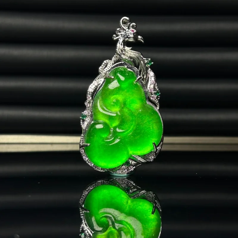 

Certified natural Perfect High Ice Green Jade Jadeite ruyi Pendant&NecklacesRuyi