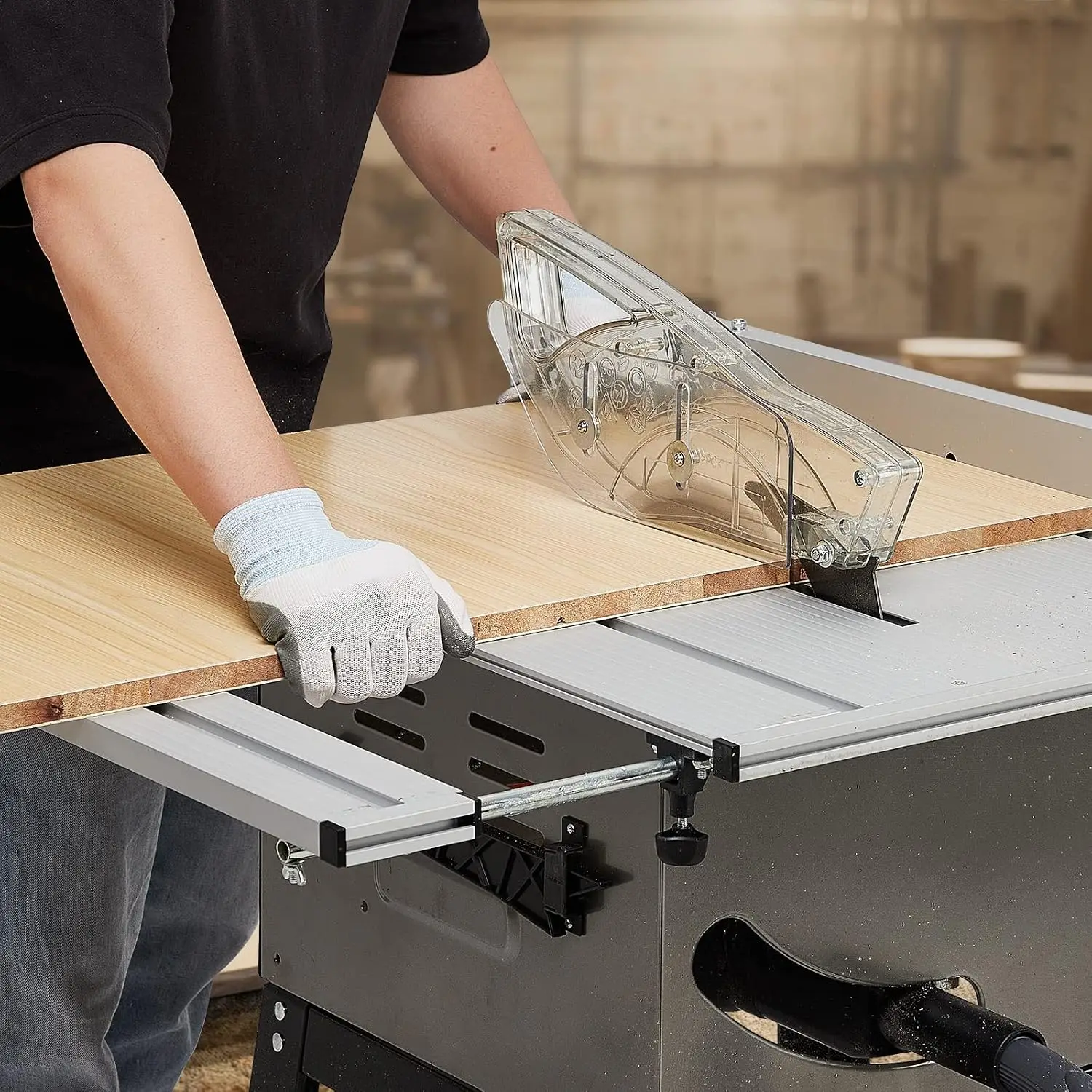 10-Inch 15A 5000RPM Portable Jobsite Table Saw with Stand Push Rod Adjustable Blade 90° 0-45° Bevel Cuts Ideal for Woodworking Includes Push Stick & Protective Cover