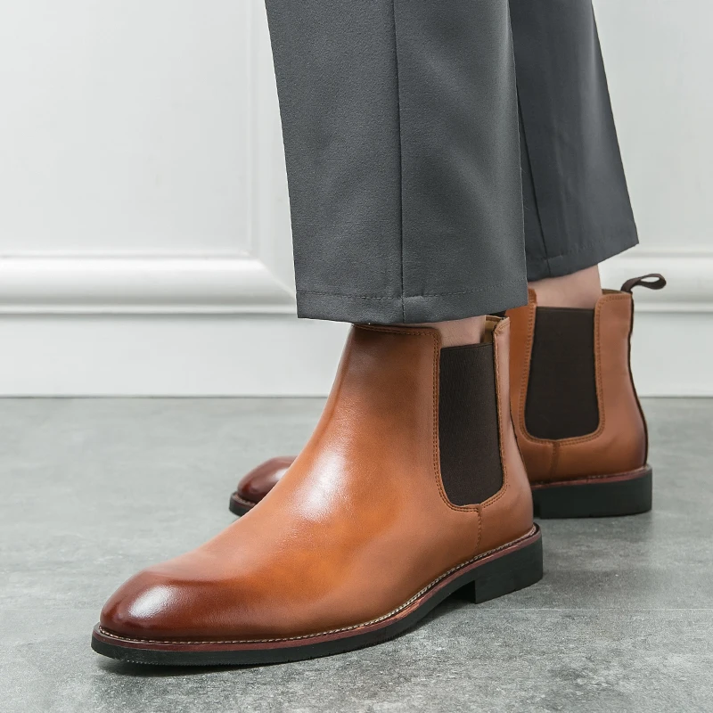 Men British Retro Chelsea Boots Black Brown One Legged Casual Business Dress Boots Elegant Denim Boots Handcrafted Men Boots