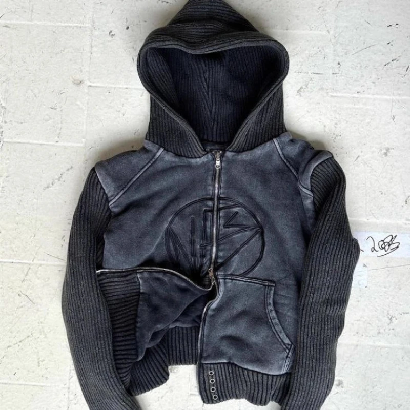 European and American stylish retro trendy high-street versatile hoodie autumn/winter loose-fitting fashion zippered sweatshirt