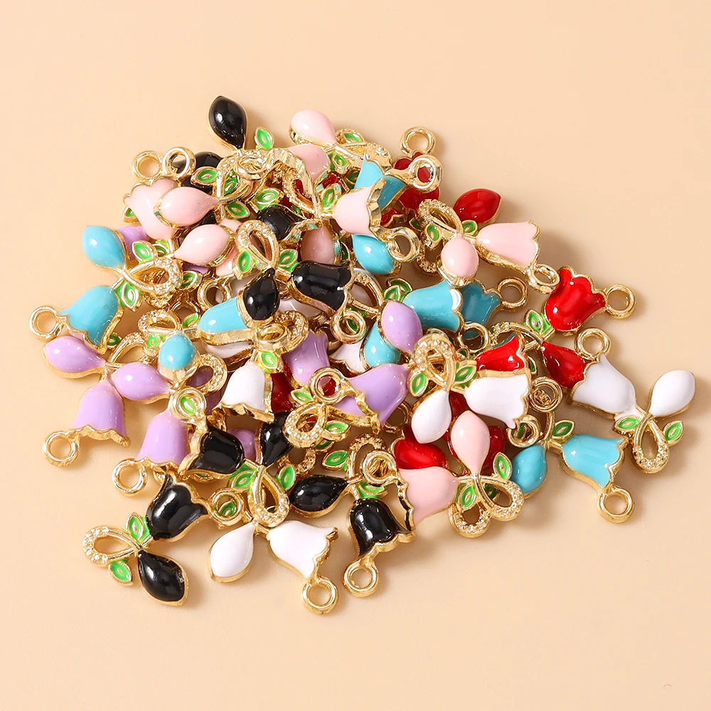 Leslie 20 Stück Charms, 11 x 12 mm, niedlicher bunter Rosenblüten-Charm-Anhänger für handgefertigte Ohrringe, Armbänder, Halsketten, Schmuckherstellung, Basteln – Detail 3