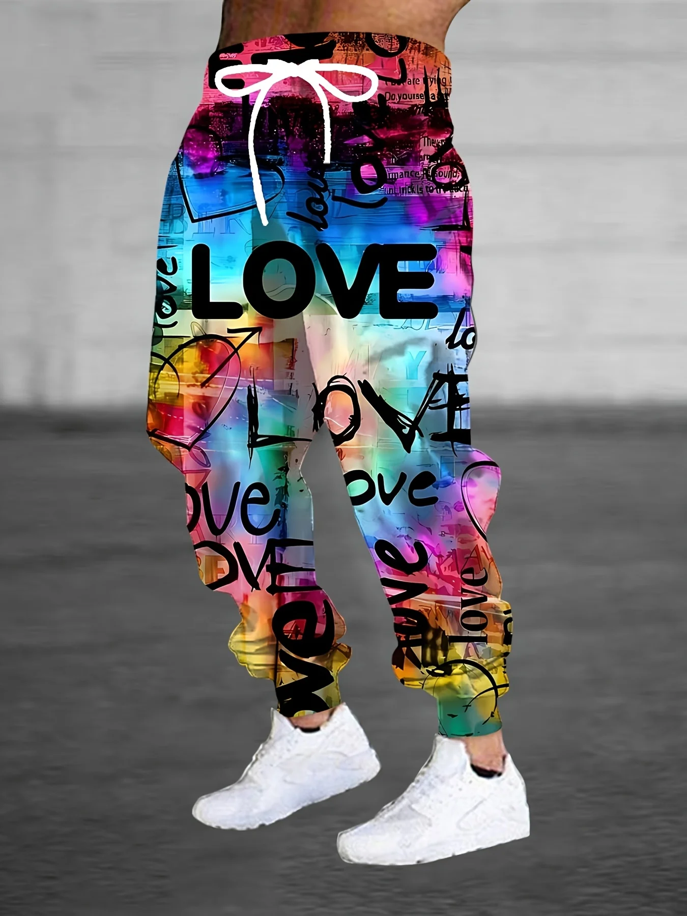 Neuheiten: Graffiti Love Peace Print Unisex Jogginghose, Gerade Geschnitten, Hip-Hop Streetwear Sweatpants, Urbanes Alltagsoutfit – Detail 5