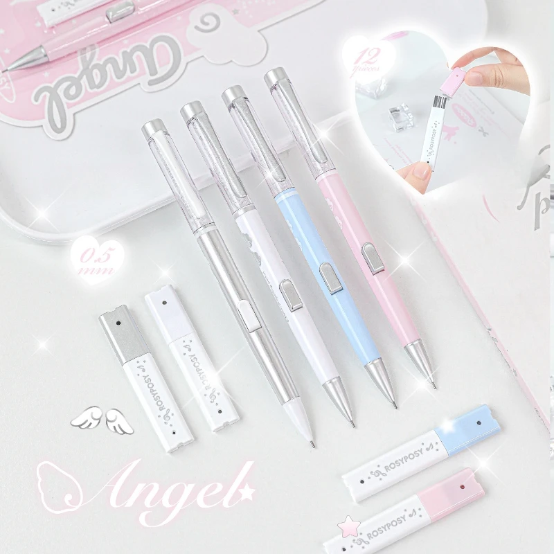 Angel Theme Automatic Pencil Set 0.5HB Mechanical Pencil Push Button Design Cute Kawaii Writing Supplies for School Students