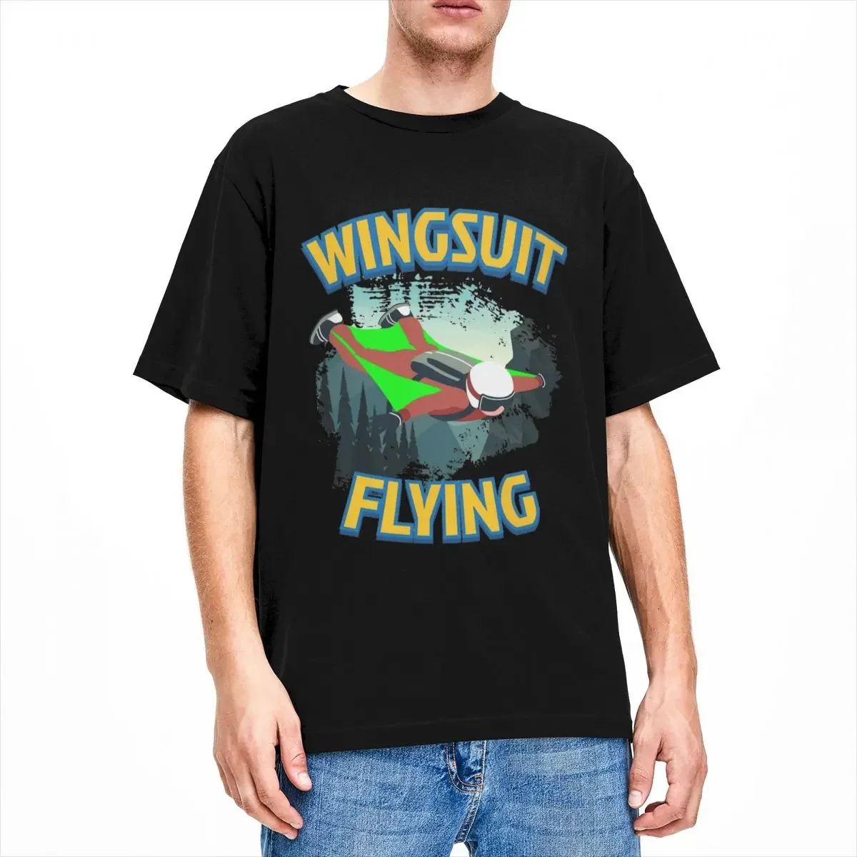 Funny Extreme Sport Wingsuit Flying Lover T Shirts Men 100% Cotton Wingsuiter Air Sports Tees Shirt Birthday Present Clothes