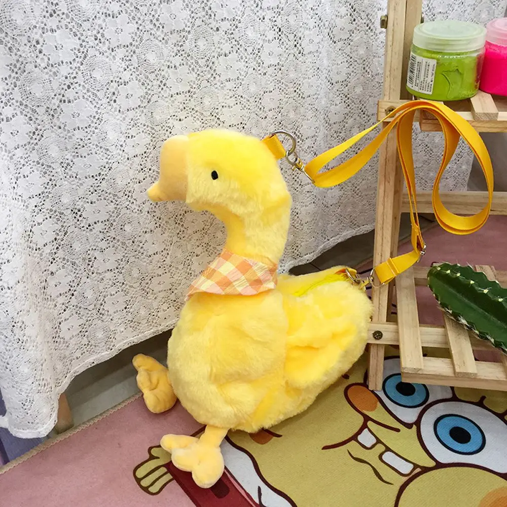 Tas selempang katun untuk wanita, tas bahu katun angsa bebek mainan hewan kartun kreatif lucu, tas boneka gaya Korea