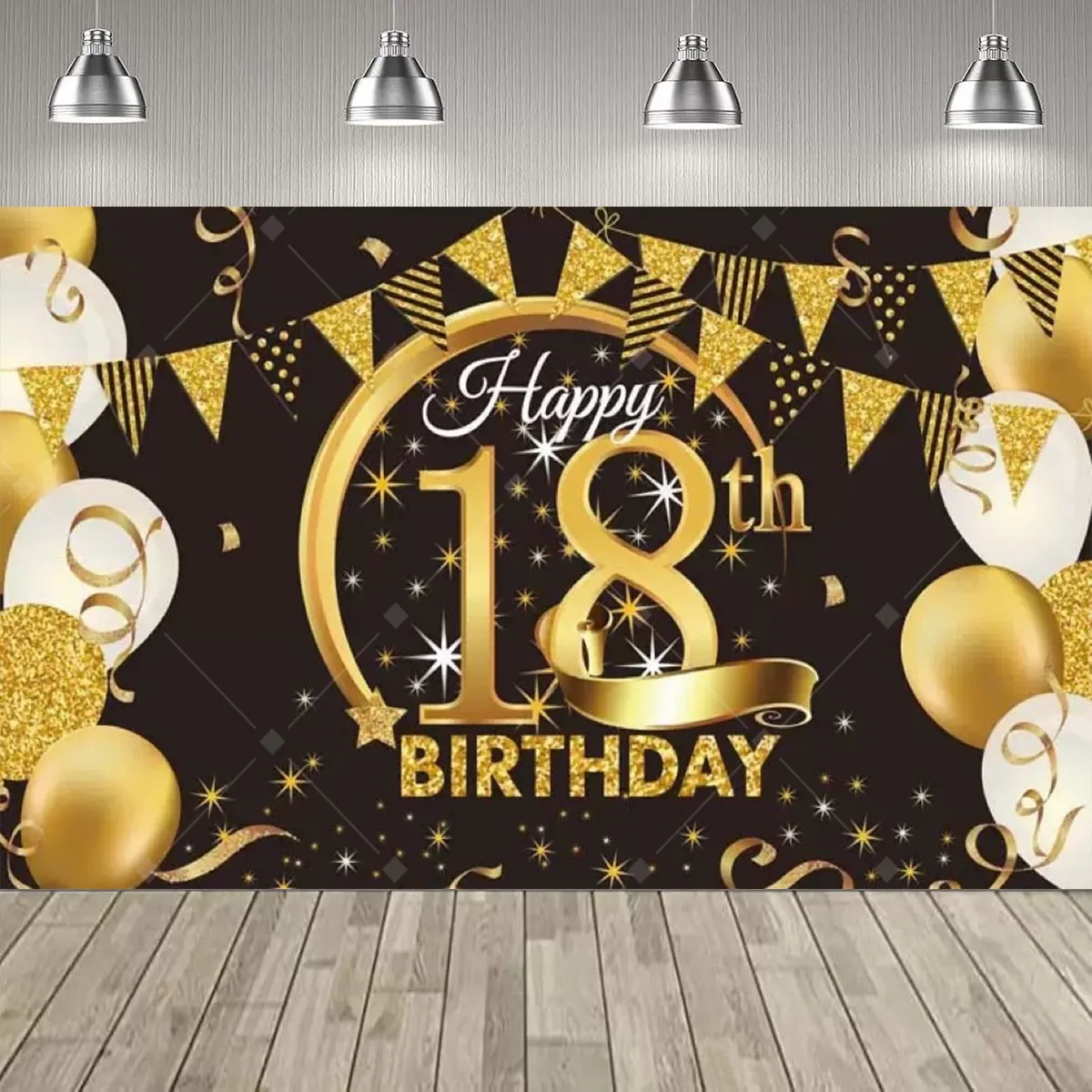 Schwarz Gold Diamant 18. Geburtstag Party Dekoration Hintergrund Ballon Champagner 18. Geburtstag Party Supplies Dekoration Banner Geschenk – Detail 7