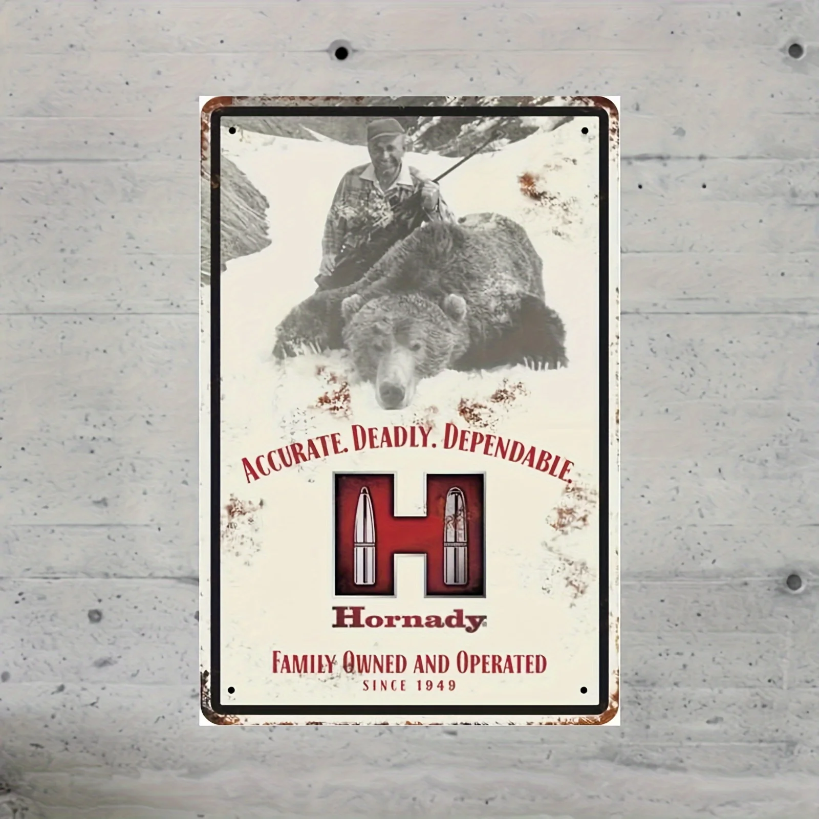 Hornady Unise Adult Metal Tin Sign - Frameless, Versatile Decor for Home,Office, Available in White/Green/Yellow/Black