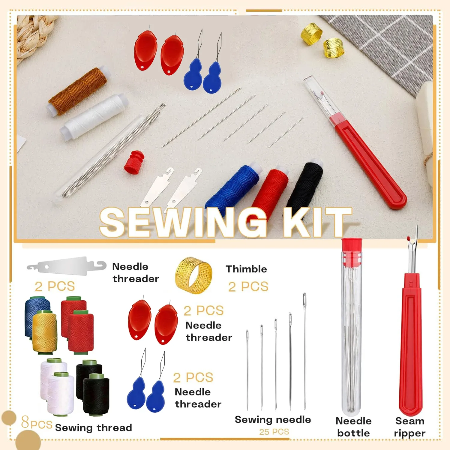 43pcs Big Eye Sewing Needle Kit Home Essentials Hard Steel Sewing Accessory DIY Craft Must Haves Household Garment Repair Supply