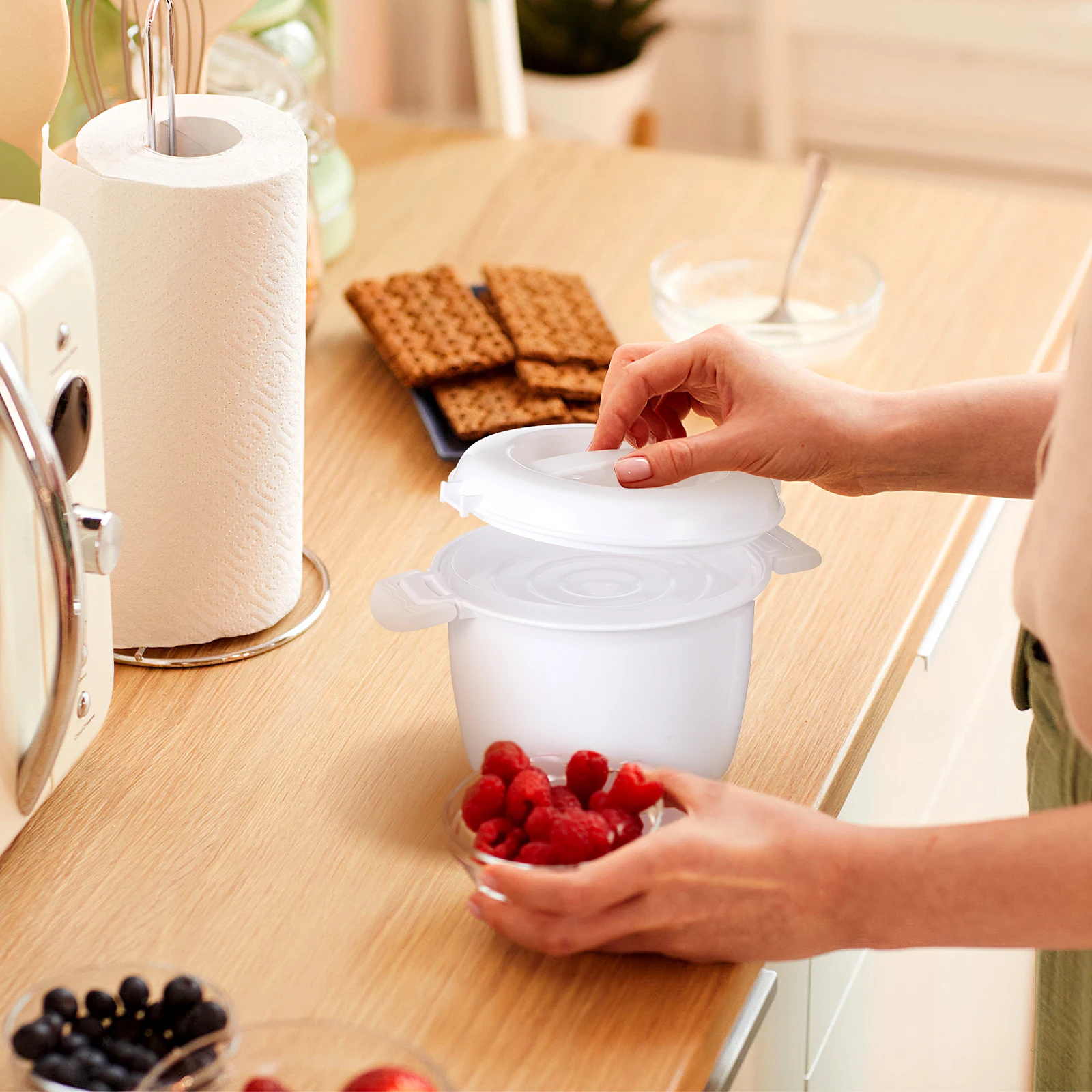 

Microwave Rice Cooker Convenient Multifunctional Cooker for Rice Chicken Veggies Pasta Safe Long Term Use Home Supply