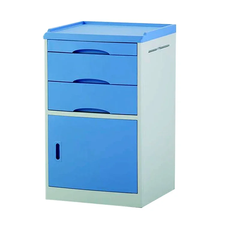 Blue lockable abs plastic bedside cabinet with 2 drawers for hospital bed