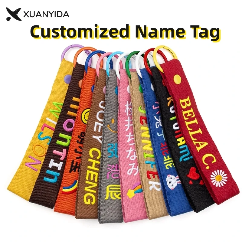 DIY Customized Name Fabric Keychain Embroidery Key Chain For Kids Backpack Schoolbag Name Label Anti-loss Personalized Keyring