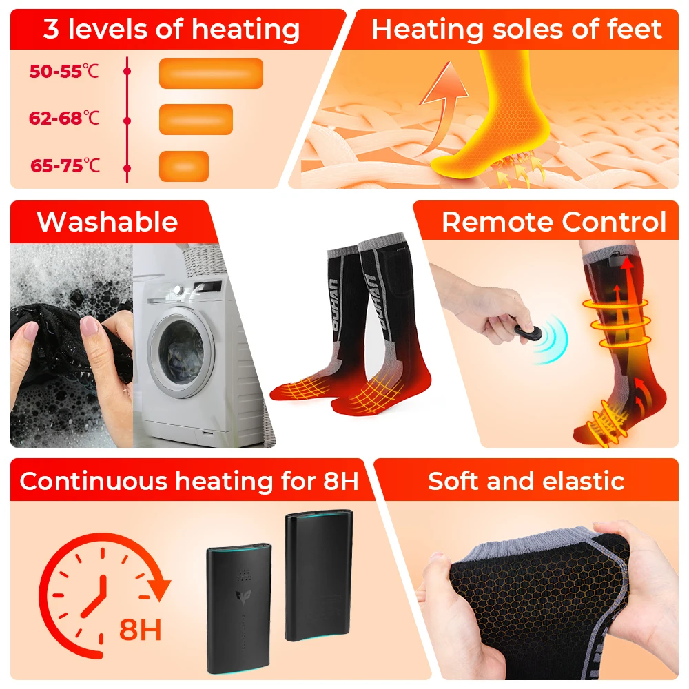 Remote Control Heated Socks Electric Heating Socks Rechargeable Battery Winter Thermal Socking Men Women Outdoor For Motorcycle