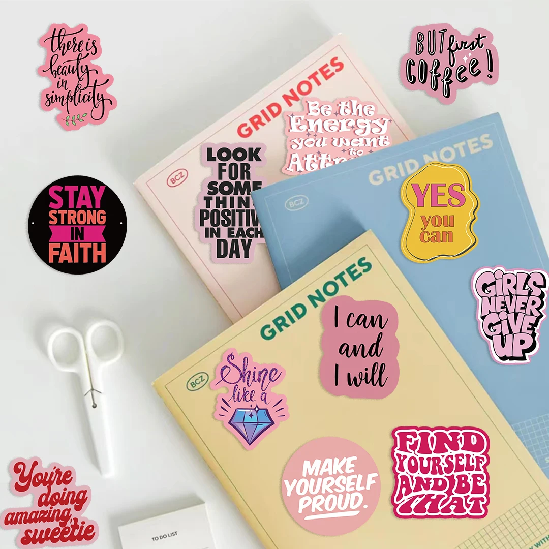 50 adet pembe İlham alıntı çıkartmalar sevimli motivasyon ifade çıkartmaları dizüstü dizüstü telefon estetik Sticker çocuk Toy﻿