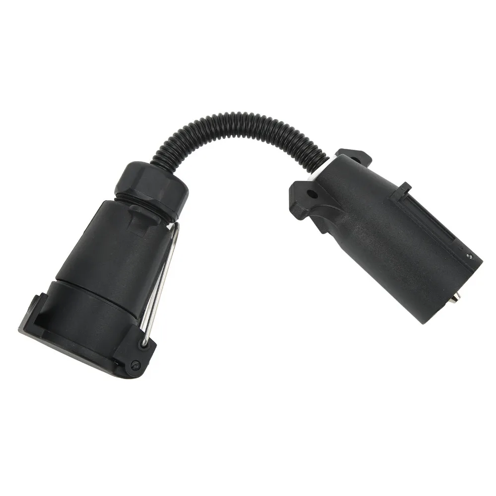 

7 Way Round Trailer Plug Adapter Ergonomic Coiled Cable Wire Connector Conductivity Terminals RV Truck Conversion Weatherproof