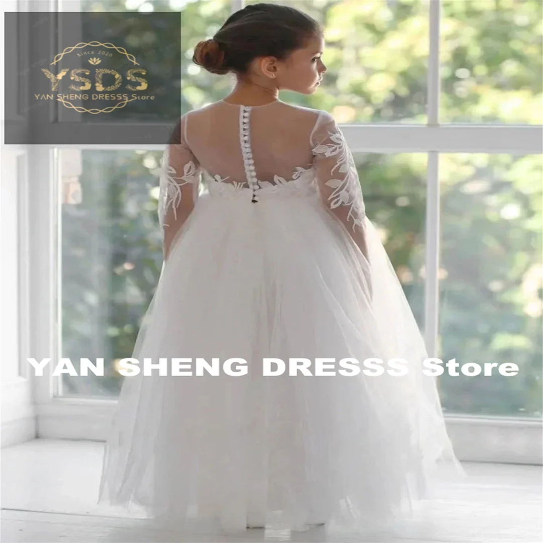 Wedding Birthday Prom Banquet Holy Communion Appliques Long Sleeve For Gowns Customized Flower Girl Dresses