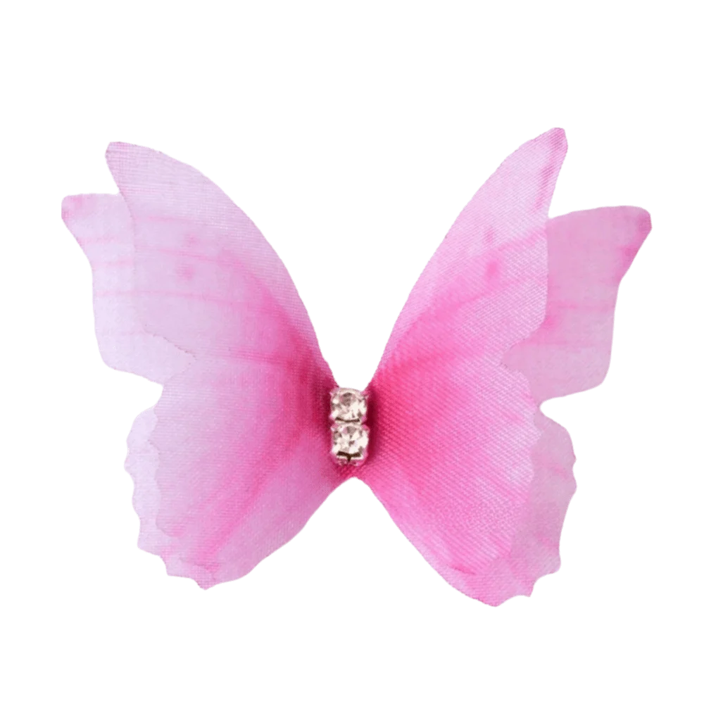 50Pcs 3D Organza Fabric Butterfly Appliques Colorful Double-layer Simulation Mesh Butterfly Patch Rhinestone Translucent