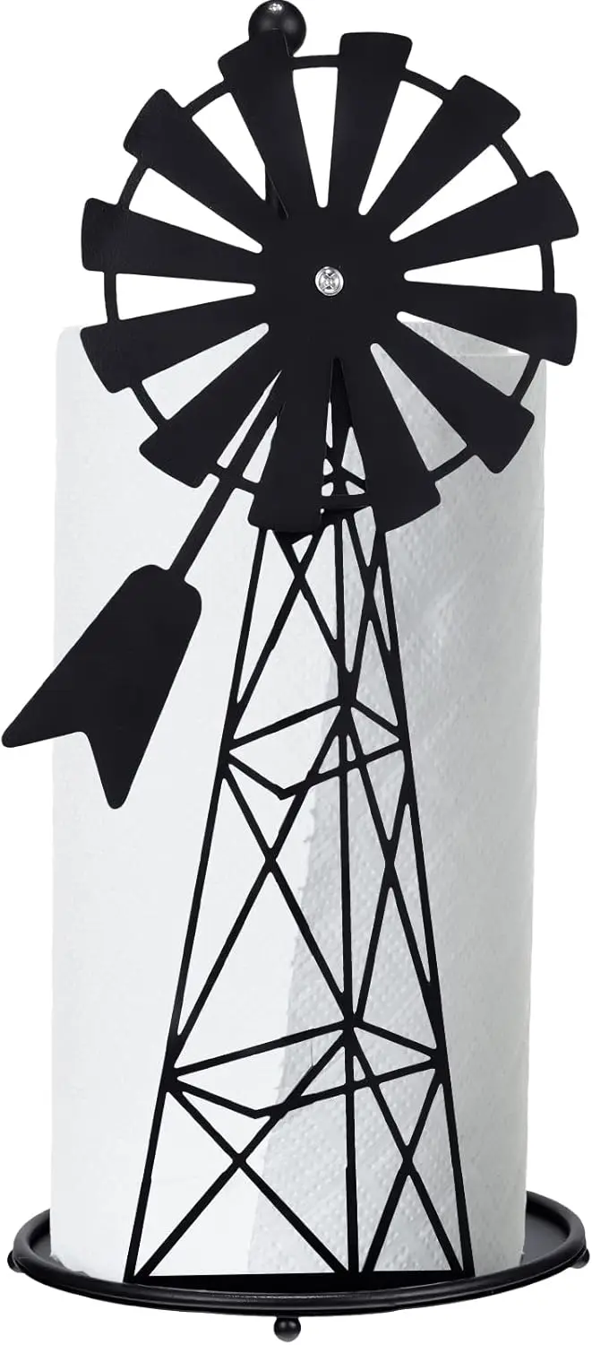 

Western Farmhouse Standing Paper Towel Holder, Black Metal Rustic Kitchen Rack for Home Bathroom, 14.4 Inch
