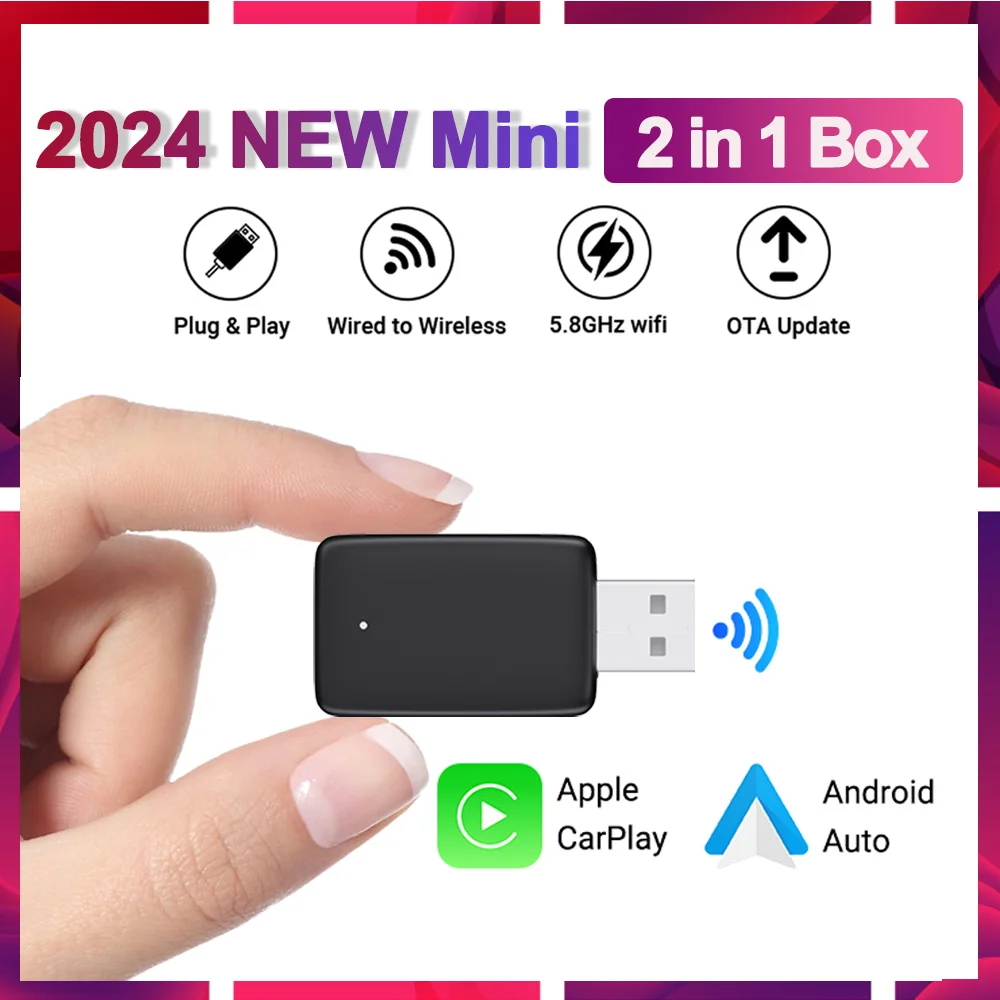 NEW Mini Box Wireless CarPlay&Android Auto 2in1 Adapter Smart Mini Box Dongle Bluetooth WiFi Fast Connect Plug And Play Fit 99%