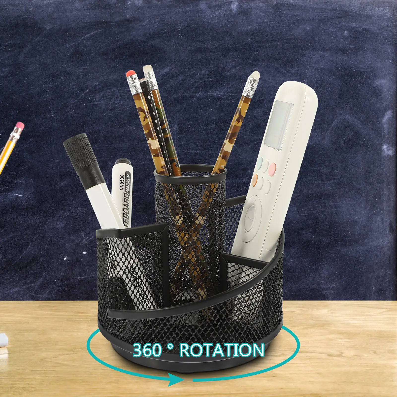 Rotating Pen Holder Iron Metal Multi-Function Desk Organizer Silent Shock Absorption Wear-Resistant Desktop Pencil Storage Box
