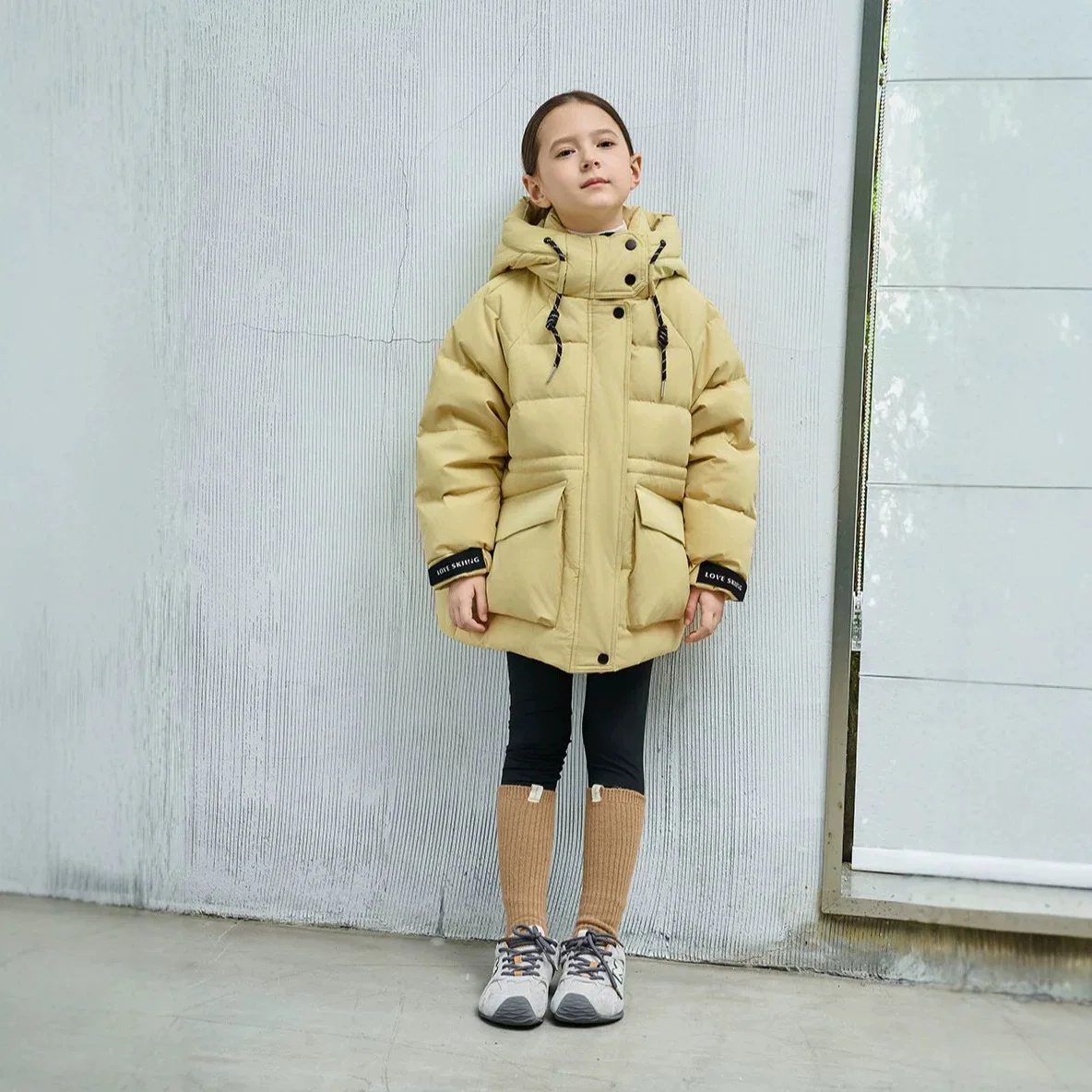 UNITIM Junior Girls Duck Down Jacket Hooded Windproof Children Girl Mid-Length Coat Thick Warm Winter Outerwear for Kids 5-12Yrs