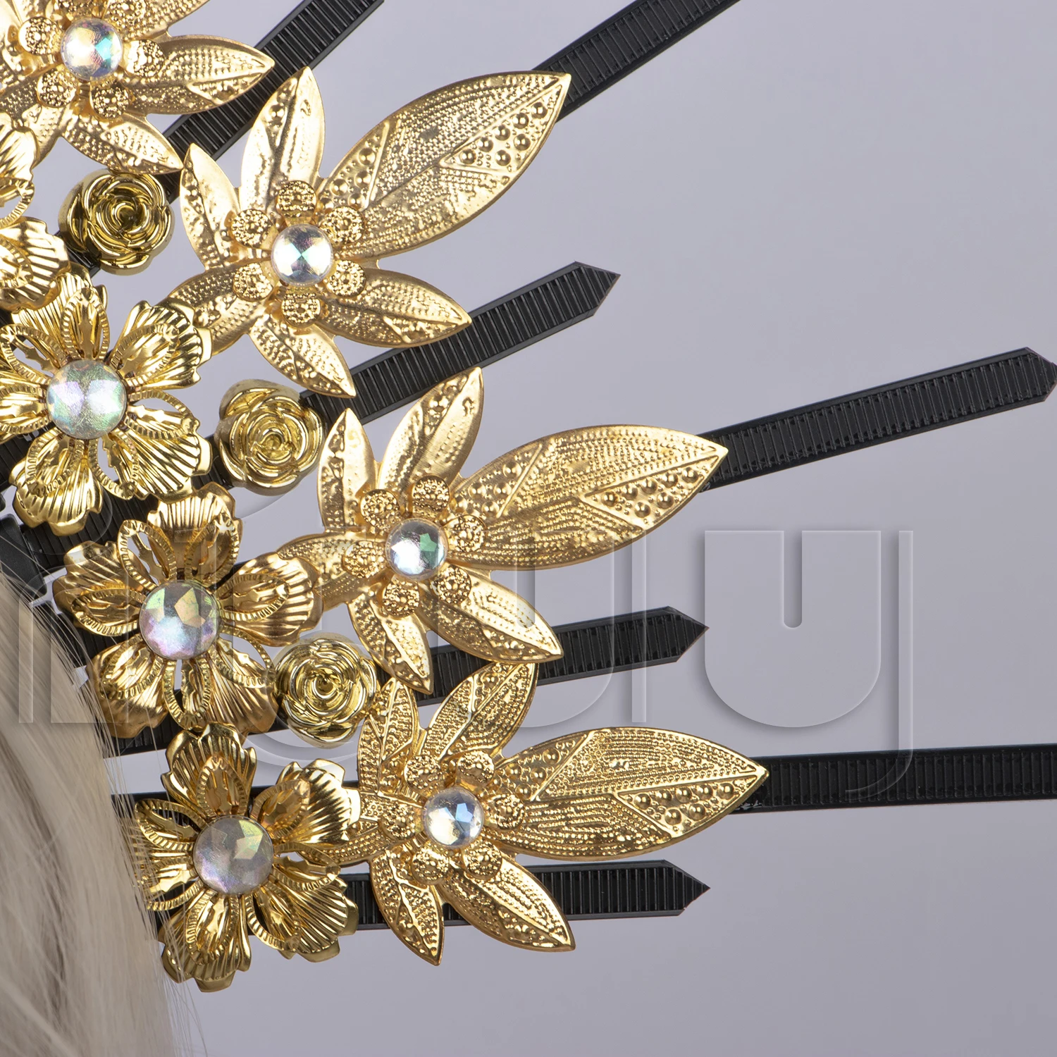 Gothique Lolita or foncé à pointes Halo couronne casque vierge marie déesse du soleil Nylon Zip coiffure Halloween chapeaux accessoires