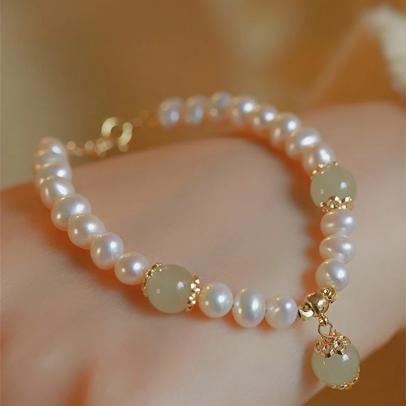 

Freshwater Pearl Bracelet With Natural Hetian Jade Beads Unique Elegant Fashion Jewelry for Women New Style Accessories