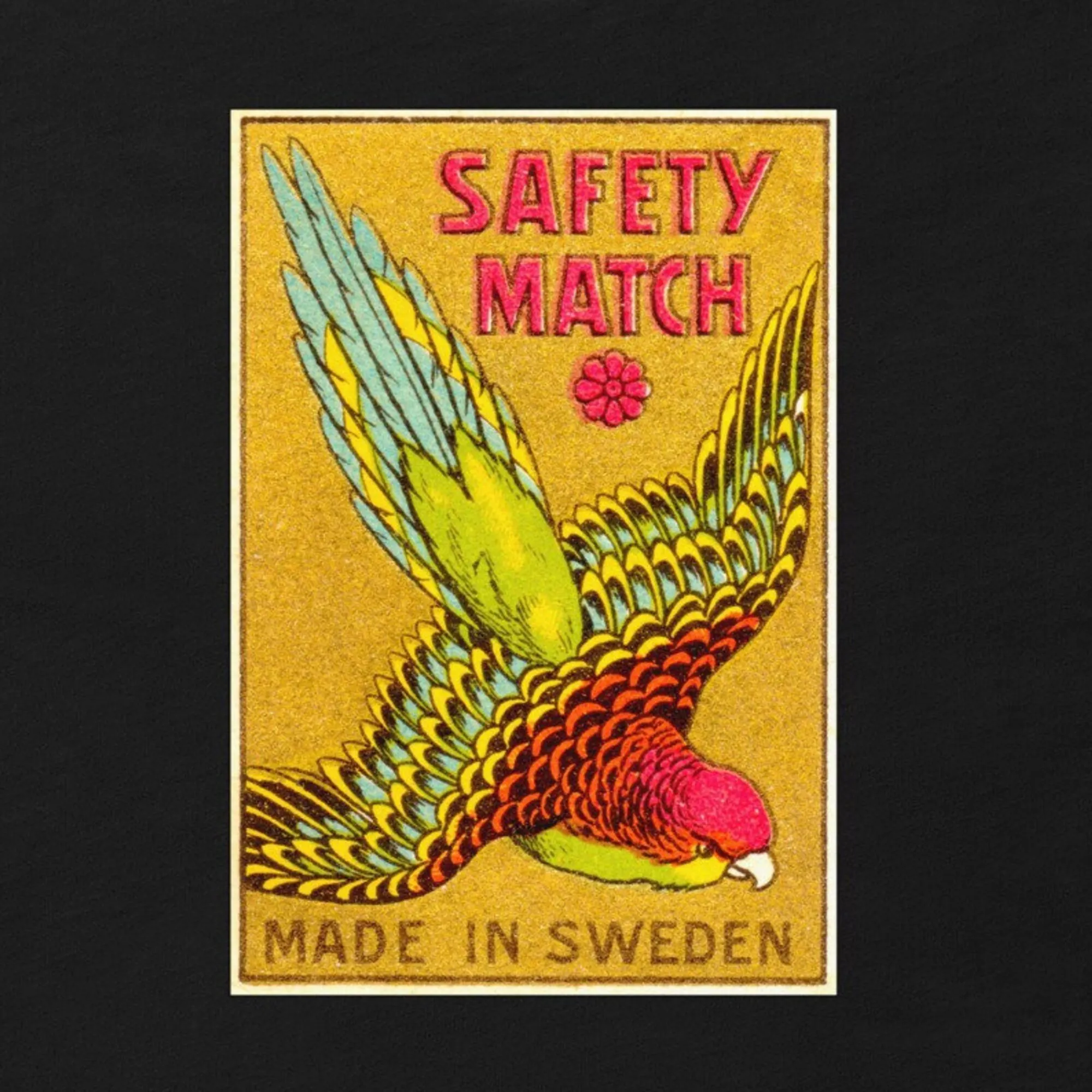 Matchbox Label Design Beautiful Multi Colored Red Yellow Black Bird T Shirt Free Shipping