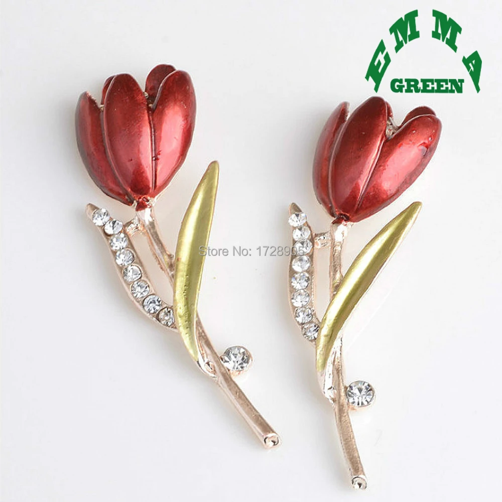 

Red Tulip Embellishments for Wedding Jewelry Decorations 10pcs 52mm Vintage Enamel Big Rhinestone Flower Flatback Accessories