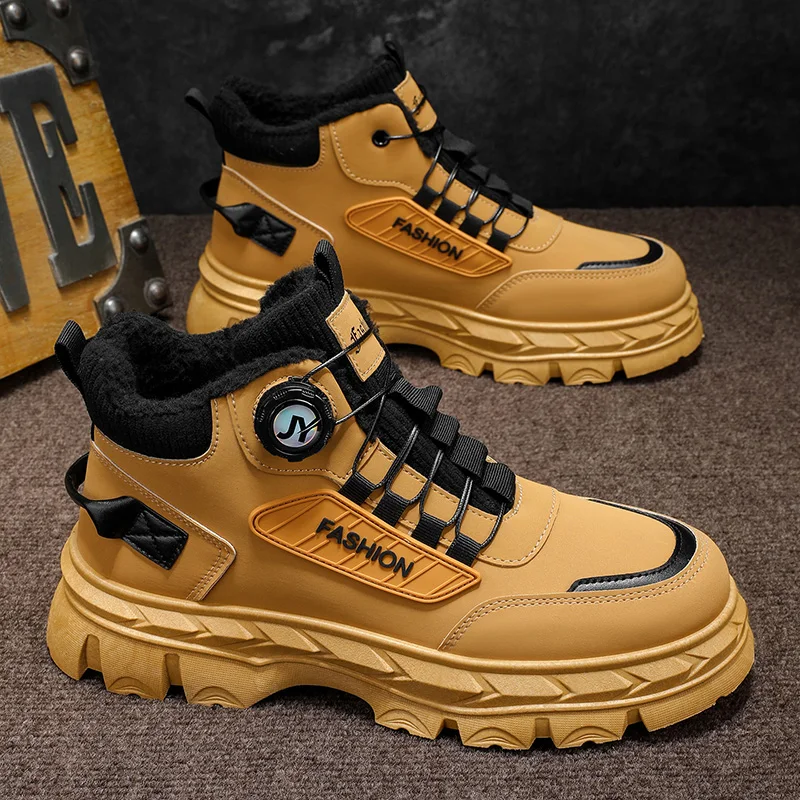 

2025 New Men's Boots Winter Warm Outdoor Work Boots Men Knob Design Platform Motorcycle Boots Man Ankle Boots botas para hombre