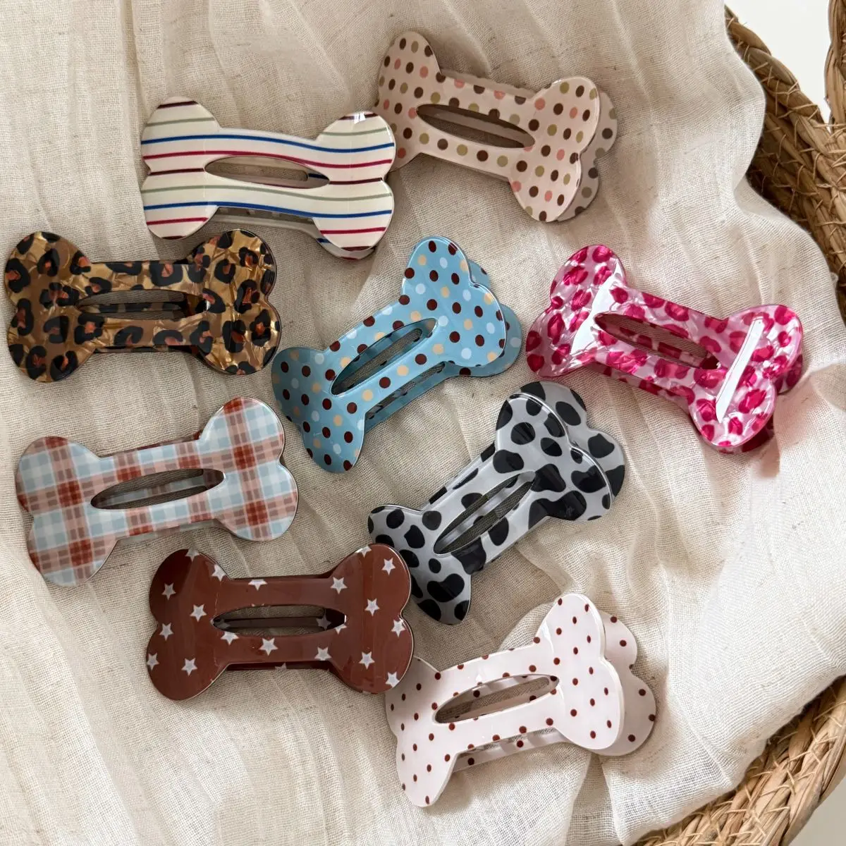Pinzas de pelo planas de acrílico de 8 cm con diseño de hueso, bonitas, para mujer, con estampado de cuadros y leopardo, para peinados recogidos, sin presión en el cuero cabelludo, para la parte trasera de la cabeza, con cierre de mandíbula
