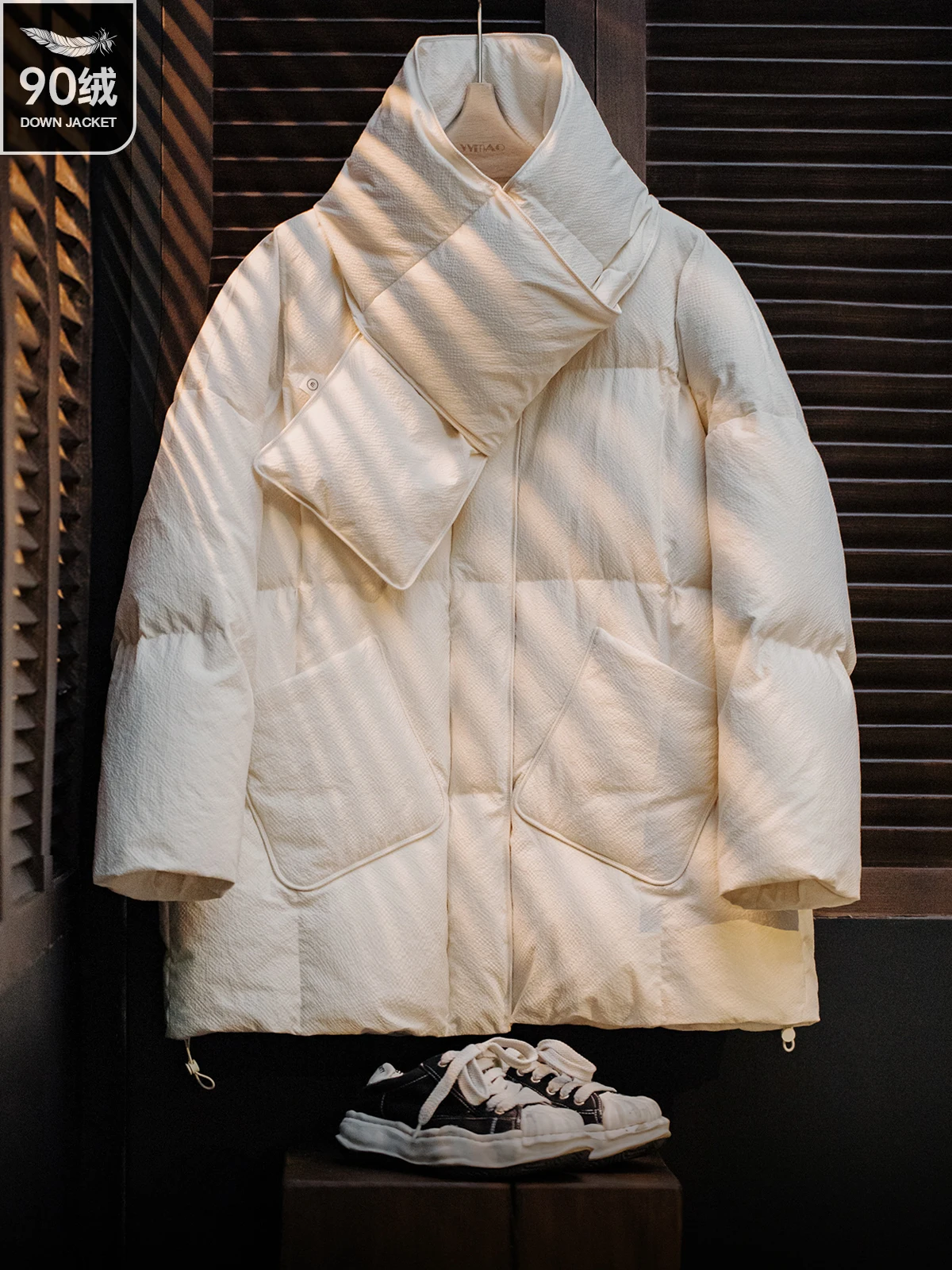 

Maden 90% White Du down Baseball Jaet Lightweight Detachable Scarf Women's Winter Coat Warm Outerwear Commute Sle