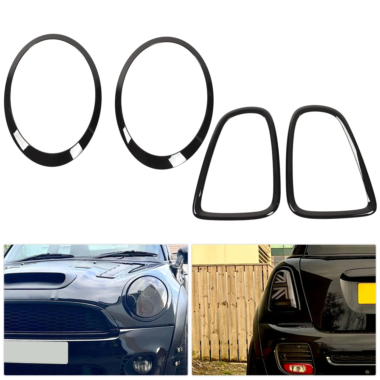 

4pcs Gloss Black Car Headlight Taillight Surround Cover Trims Fit For Mini Cooper R56 R57 R58 R59 Cooper S JCW 2007‑2015