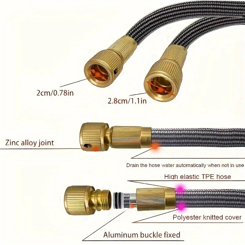 خرطوم مياه تلسكوبي متعدد الوظائف 25F/50F/75F/100F متعدد المواصفات مسدس تنظيف عالي الضغط أدوات البستنة المنزلية