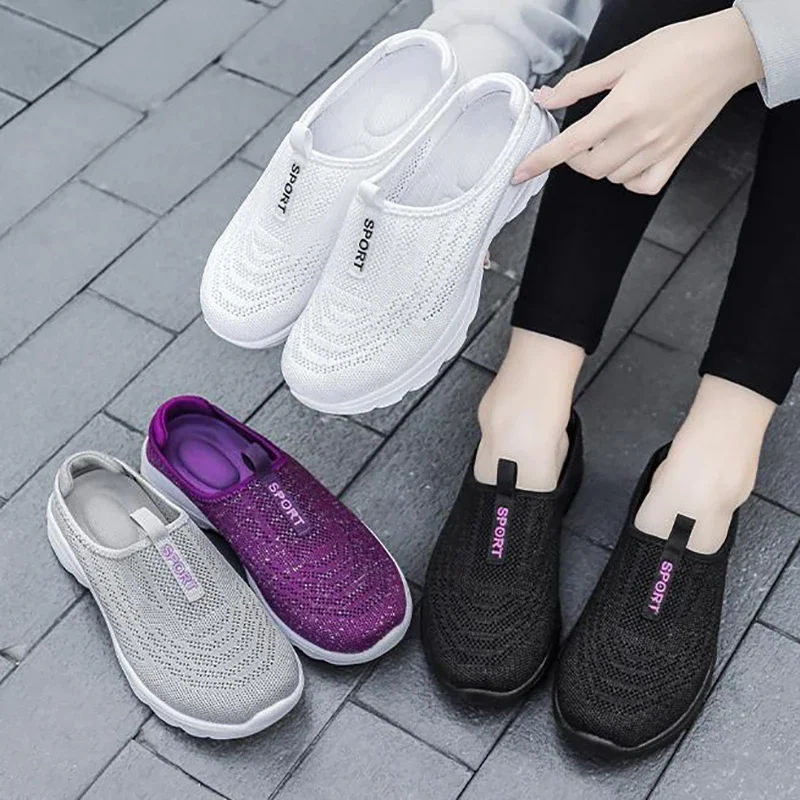 

New Light Half Slippers Breathable Casual Mesh Shoes for Womens Plus Size Shoes Fashion Classic Loafers Sports Walking Shoes