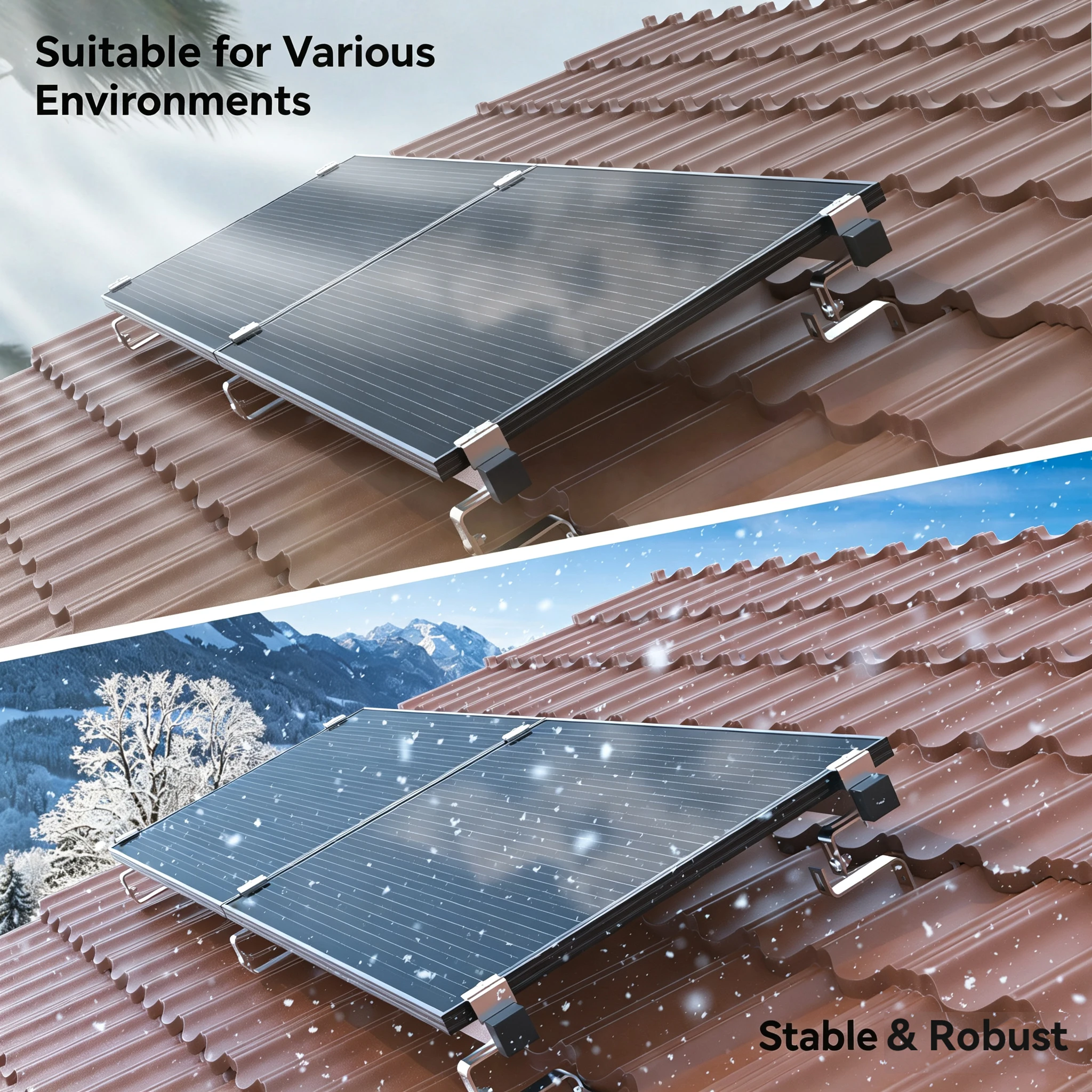 RVPOZWER Solar Panel Mounting Bracket Kit Rustproof Aluminium Tile Roof Mount System Rails Hooks Clamps Hardware for PV Panels