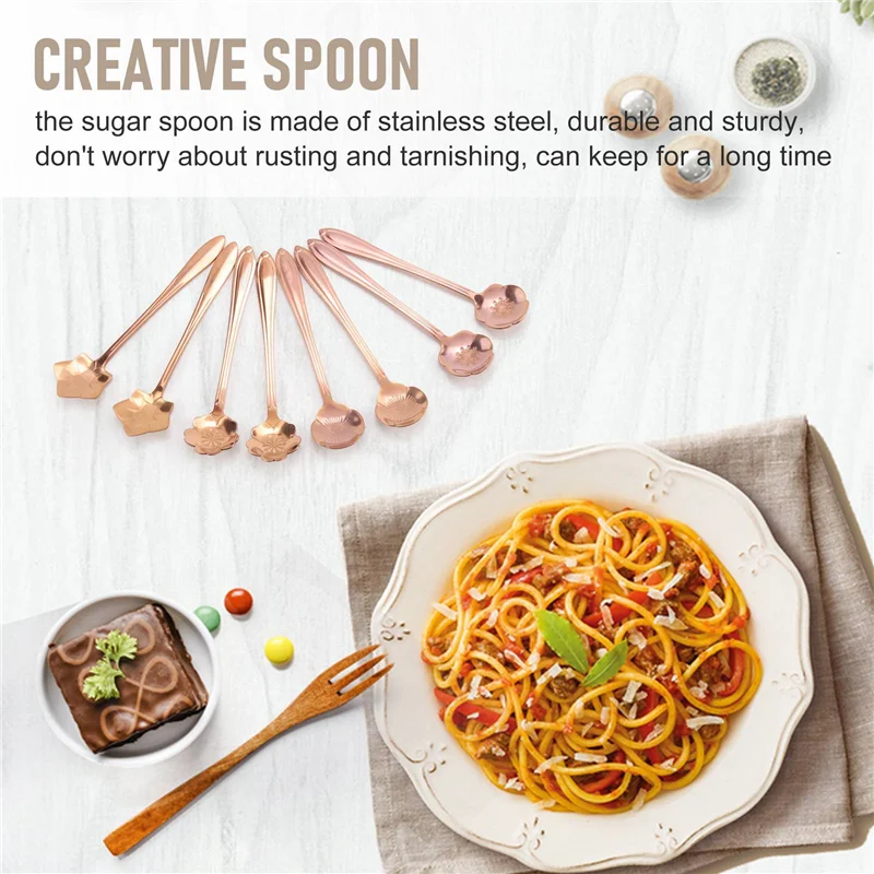 A67M-16 Pcs Set Stainless Steel Flower Coffee Spoon Dessert Sugar Ice Cream Stirring Tea Milkshake Spoon Set For Tableware Kitch