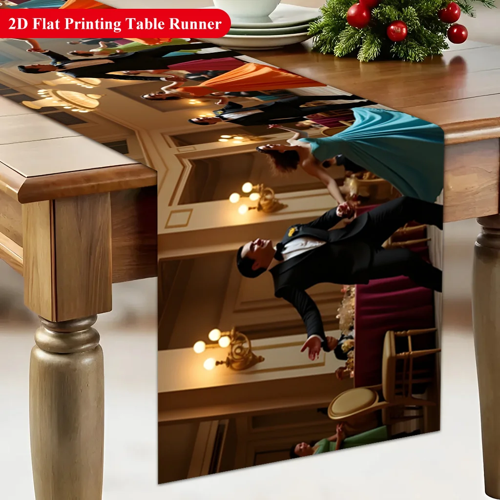 1 Piece of Elegant Dance-Themed Table Runner, Suitable for Farmhouse, Indoor, Kitchen, Celebrations, Table Decoration, Restaurant and Banquet Decoration Supplies
