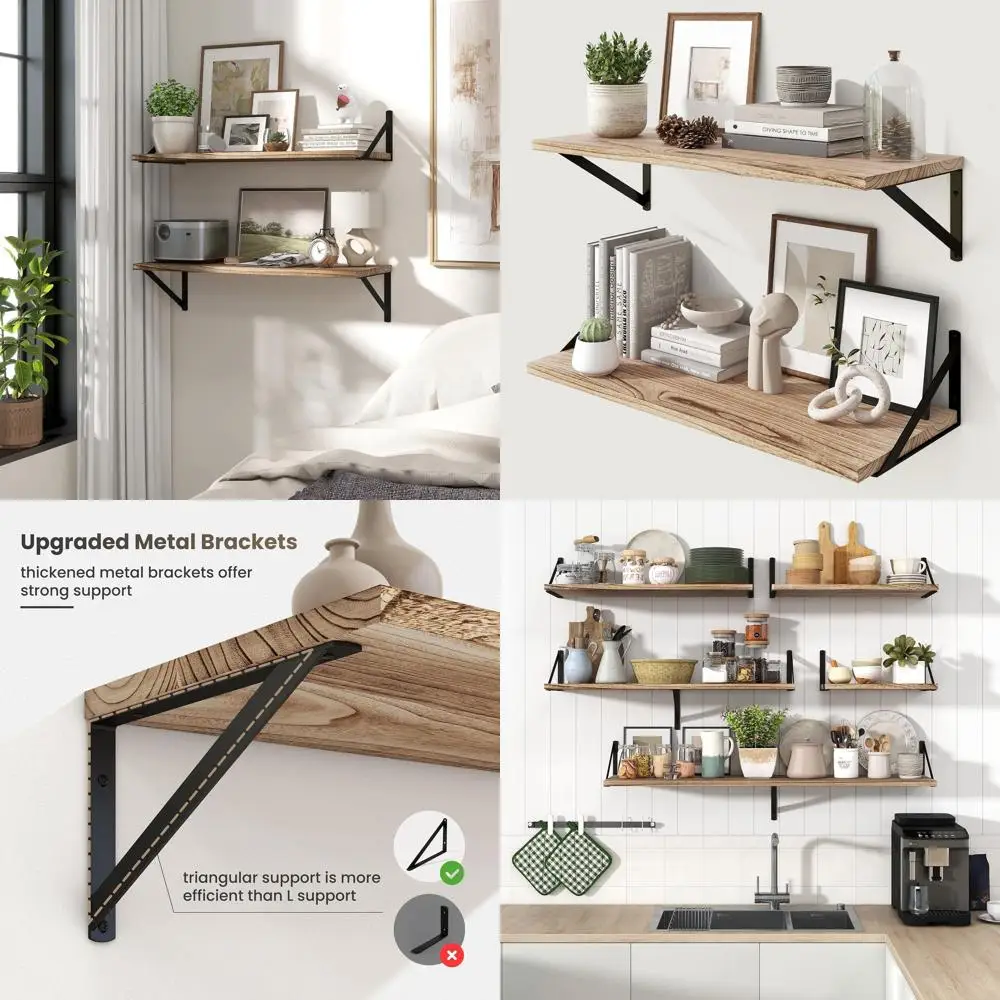 

Rustic Wooden Floating Shelves Set of 2 - 30 Wide x 12 Deep for Living Room, Bedroom, or Bathroom