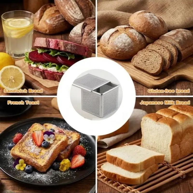 Mini Toast Box Croissant Cube Mold Mini Pullman Loaf Pan With Lid Square Perforated Toast Box Water Cube Baking Tools Kitchen
