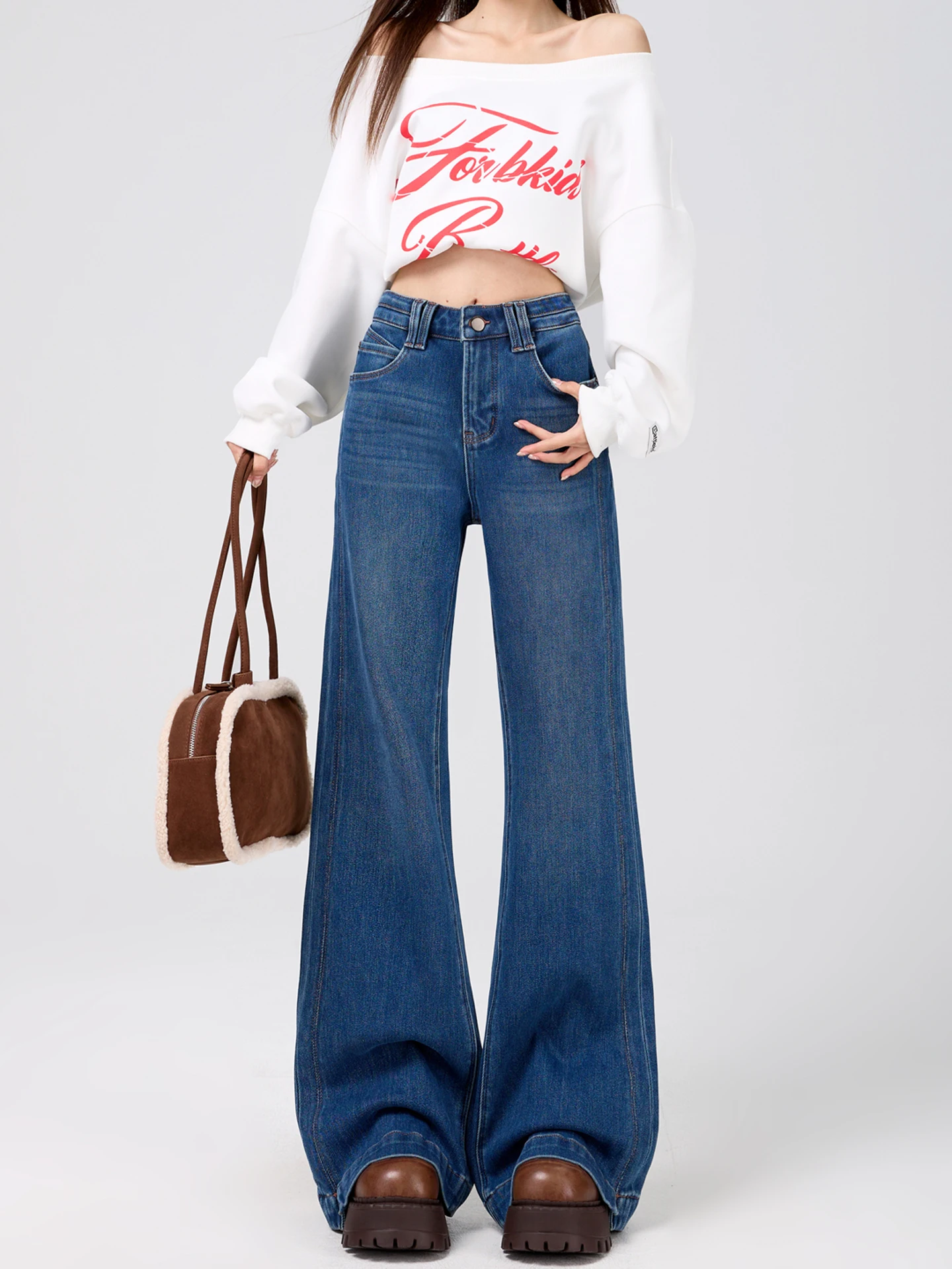 

Американские синие расклешенные джинсы в стиле ретро, женские зимние узкие брюки-копыта, не леггинсы, перетаскивающие брюки-колокольчик