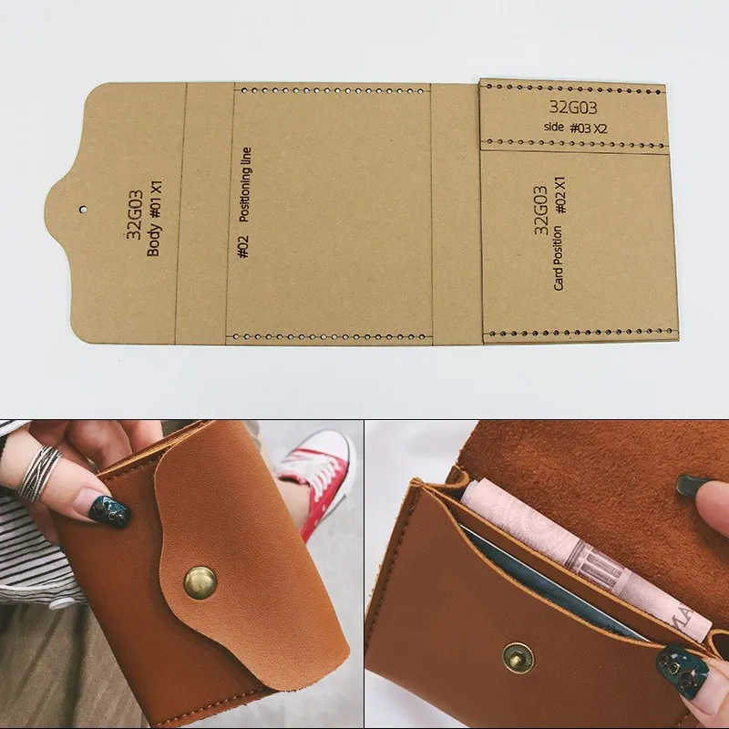 YOMDID Card Bag Leather Craft Mold Practical Coin Purse Making Leather Tool Paper Stencils DIY Short Wallet Leather Template