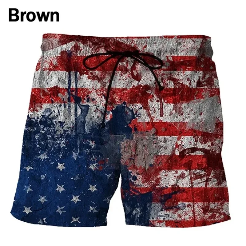 Homens impressos em 3D dos EUA Padrão Bandeira Nacional Board Shorts, Quick Dry Sport Shorts de praia, Casual Homens Swim Trunks, Shorts Board ao ar livre