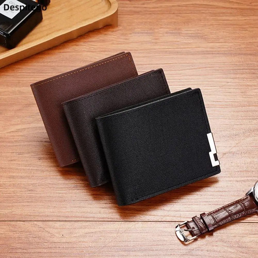 

Men Slim Wallet Card Holder PU Leather Ultra Thin Bag Frosted Male Wallet Short Photo Holders Tri-fold Bag