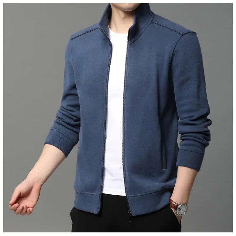 New Brand Casual Fashion Stand Collar Plain Stylish Autumn Winter Jacket Zip Up Classic Breathable Coats Trendy Men's Clothing