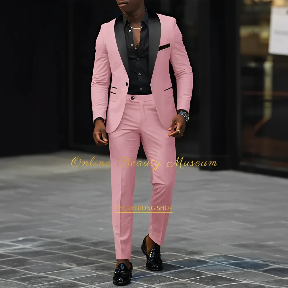 

Men's Pink Prom 2-Piece Tuxedo(Blazer + Pants) Shawl Lapel Slim Fit For Wedding Groom Festival Graduation Party Wear HANDMADE