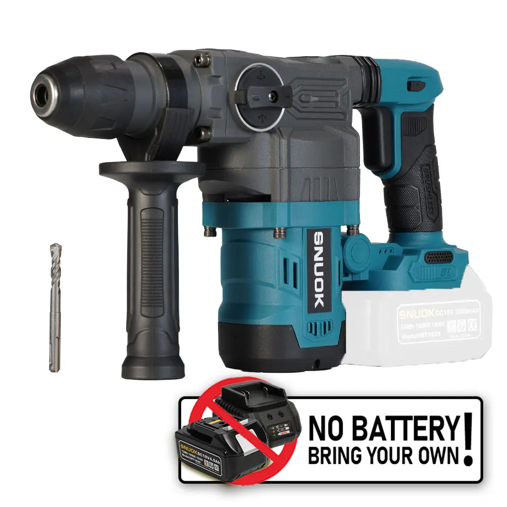 SNUOK 26mm Brushless Rotary Hammer Drill No Battery 4800IPM Four-Chisel Electric Pick Industrial For Makita 18V Lithium Battery