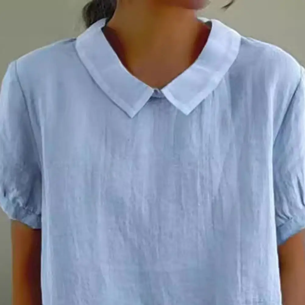 

Casual Loose Fit Blouse Stylish Women's Casual Lapel Shirt with Short Sleeves Loose Fit Solid Color Pullover Top for Streetwear