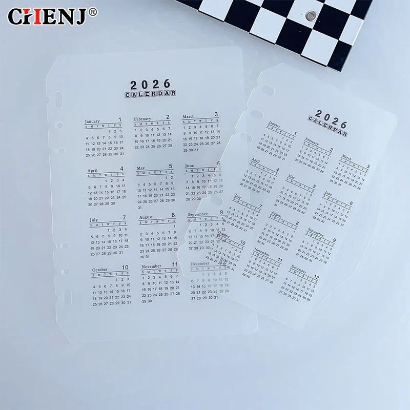 2026 A5/A6 Loose Leaf 6 Holes Calendar Separator Page Durable Transparent PP Frosted Material For Planner Time Management