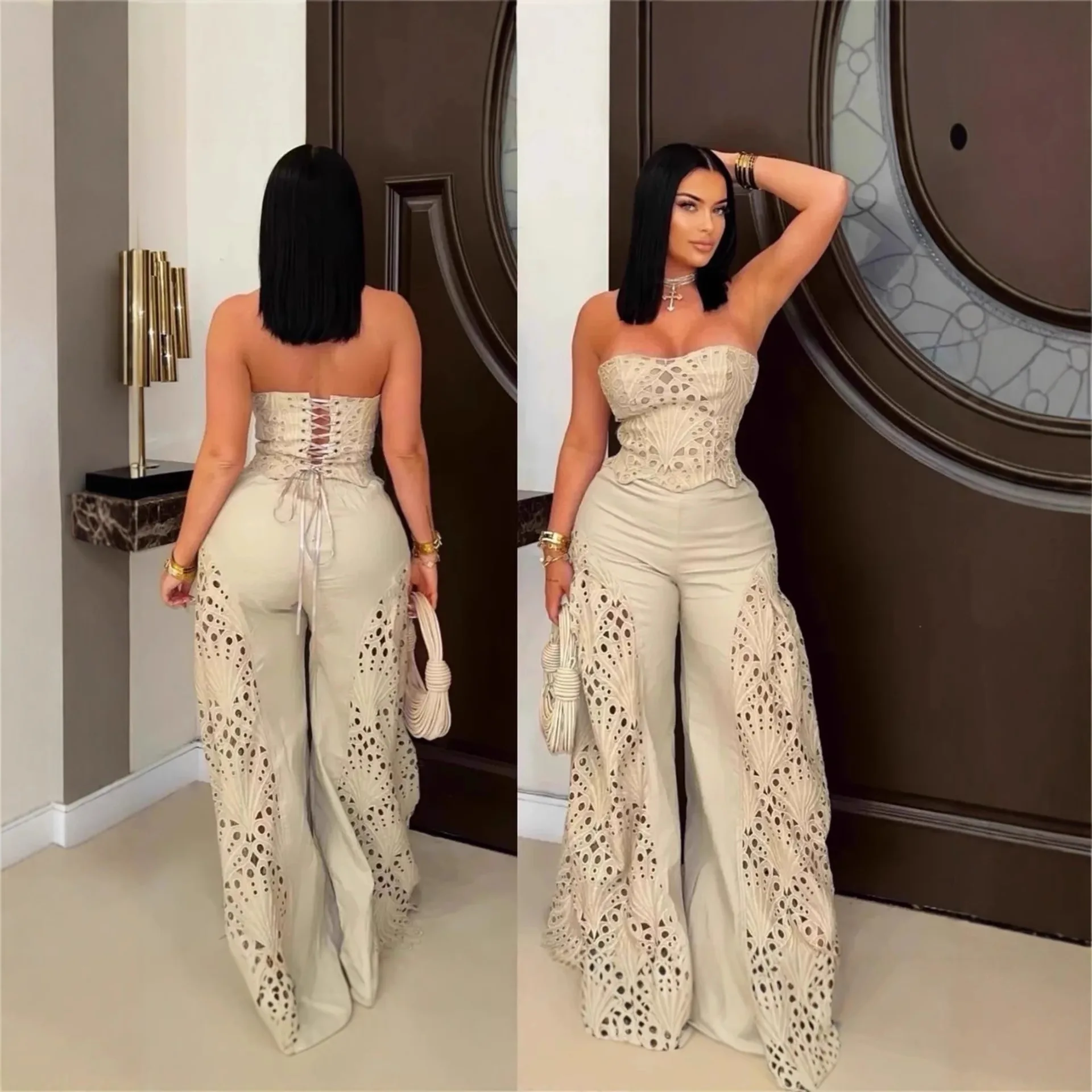 

New style fashionable European and American women's clothing set: lace strapless two-piece set